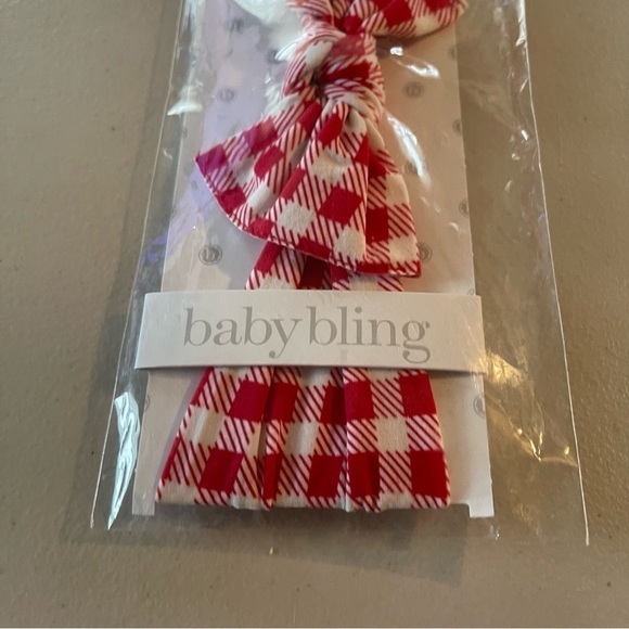 NWT baby bling baby girl bow headband red and white checked - Picture 3 of 5
